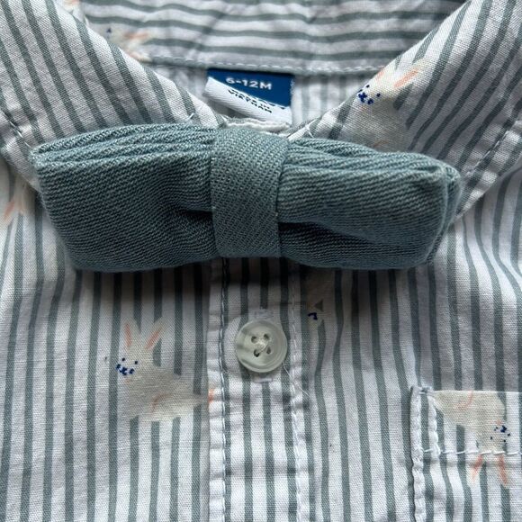 Old Navy Easter Bunny Button-Down Shirt with Bow Tie-6-12M - Picture 3 of 4